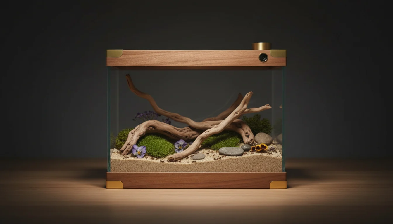 Museum grade front view of Thulla smart terrarium